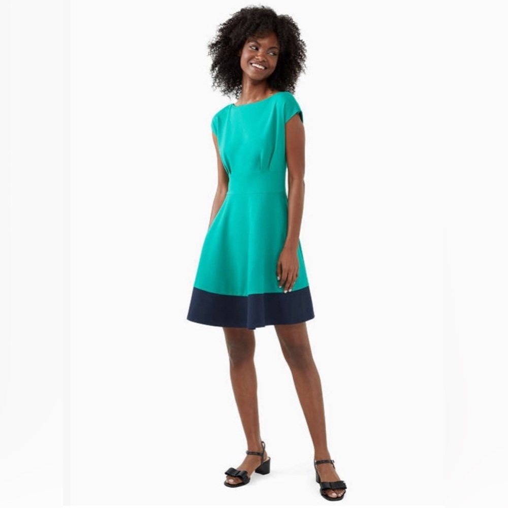 Kate Spade Fiorella Colorblock Ponte Dress Green Navy Fit & Flare Above Knee L